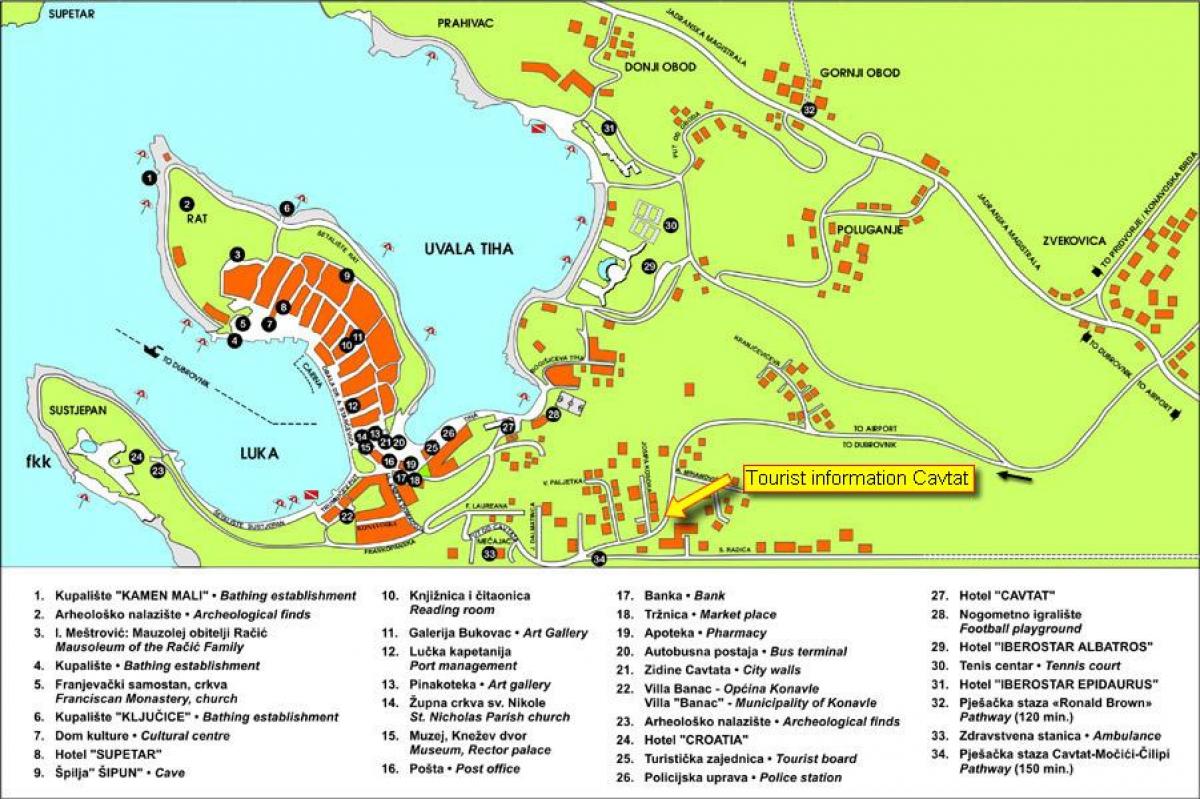 mappa della città di cavtat, croazia 
