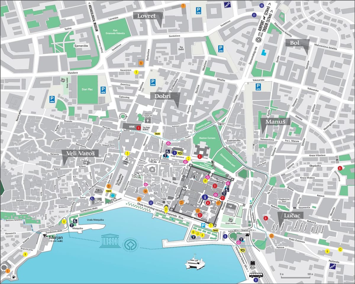 mappa della città vecchia di spalato, croazia