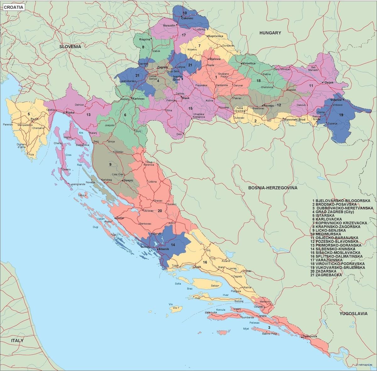 mappa della croazia mappa vettoriale