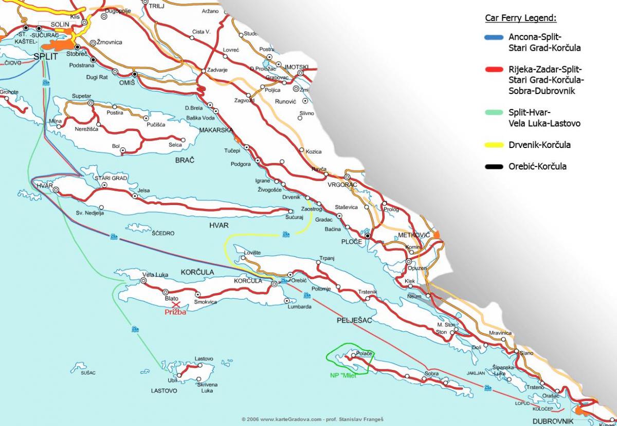 mappa della croazia traghetto