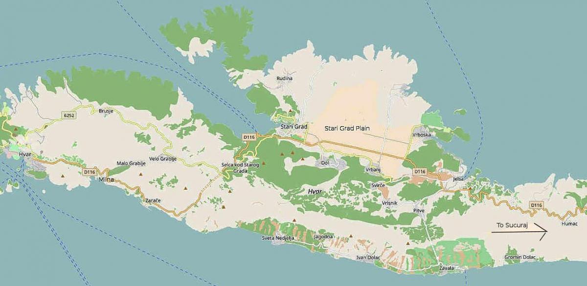 mappa dell'isola di hvar, croazia