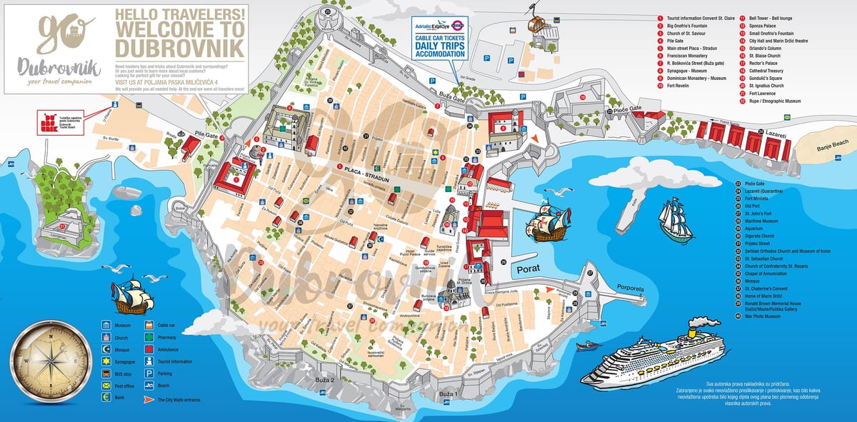 mappa della città vecchia di dubrovnik, croazia