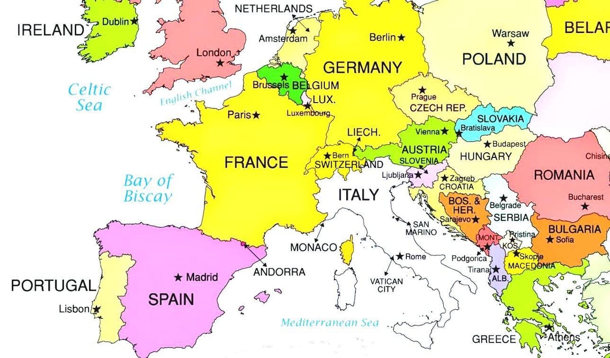 mappa dell'europa che mostra croazia