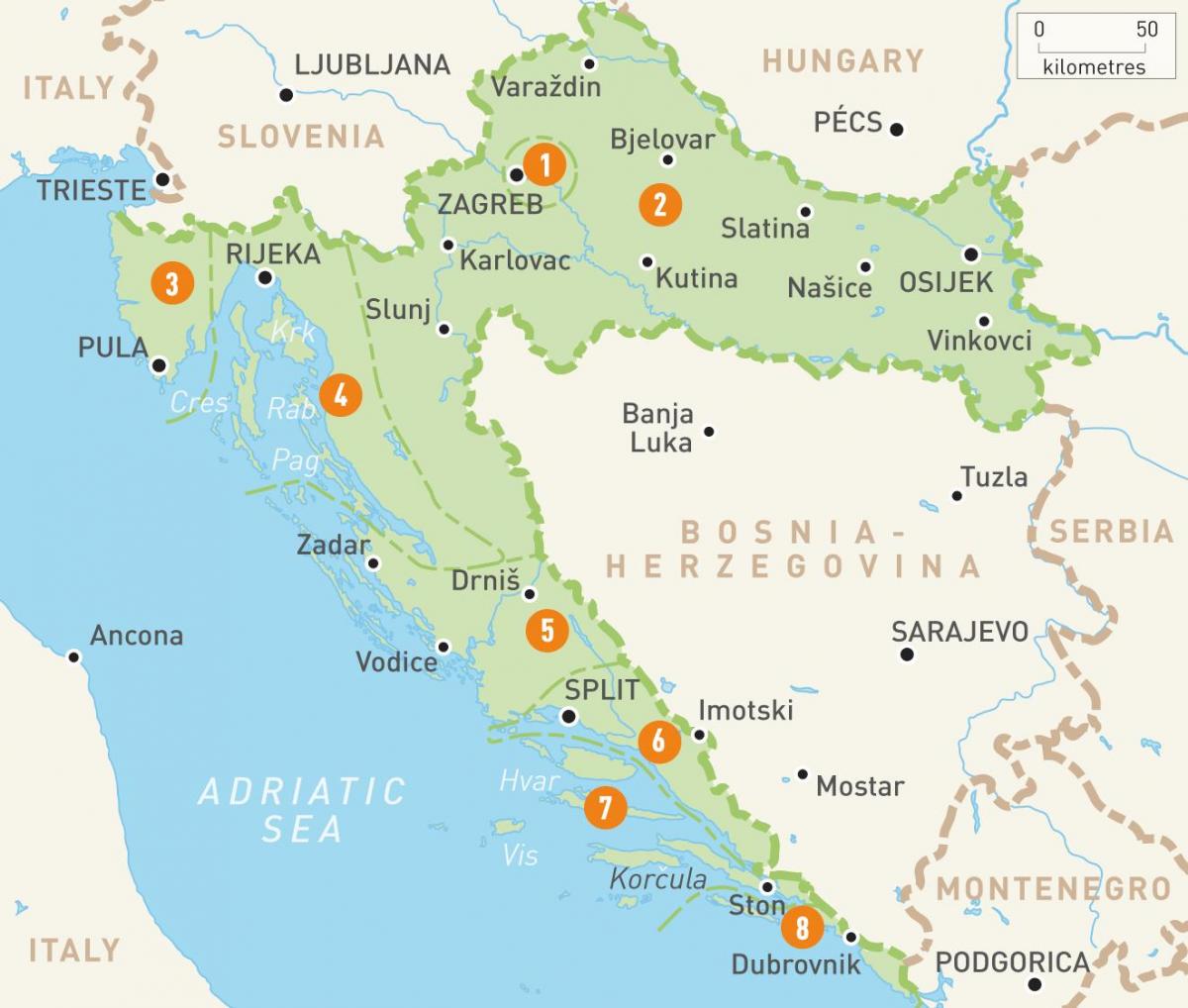 mappa della croazia e isole